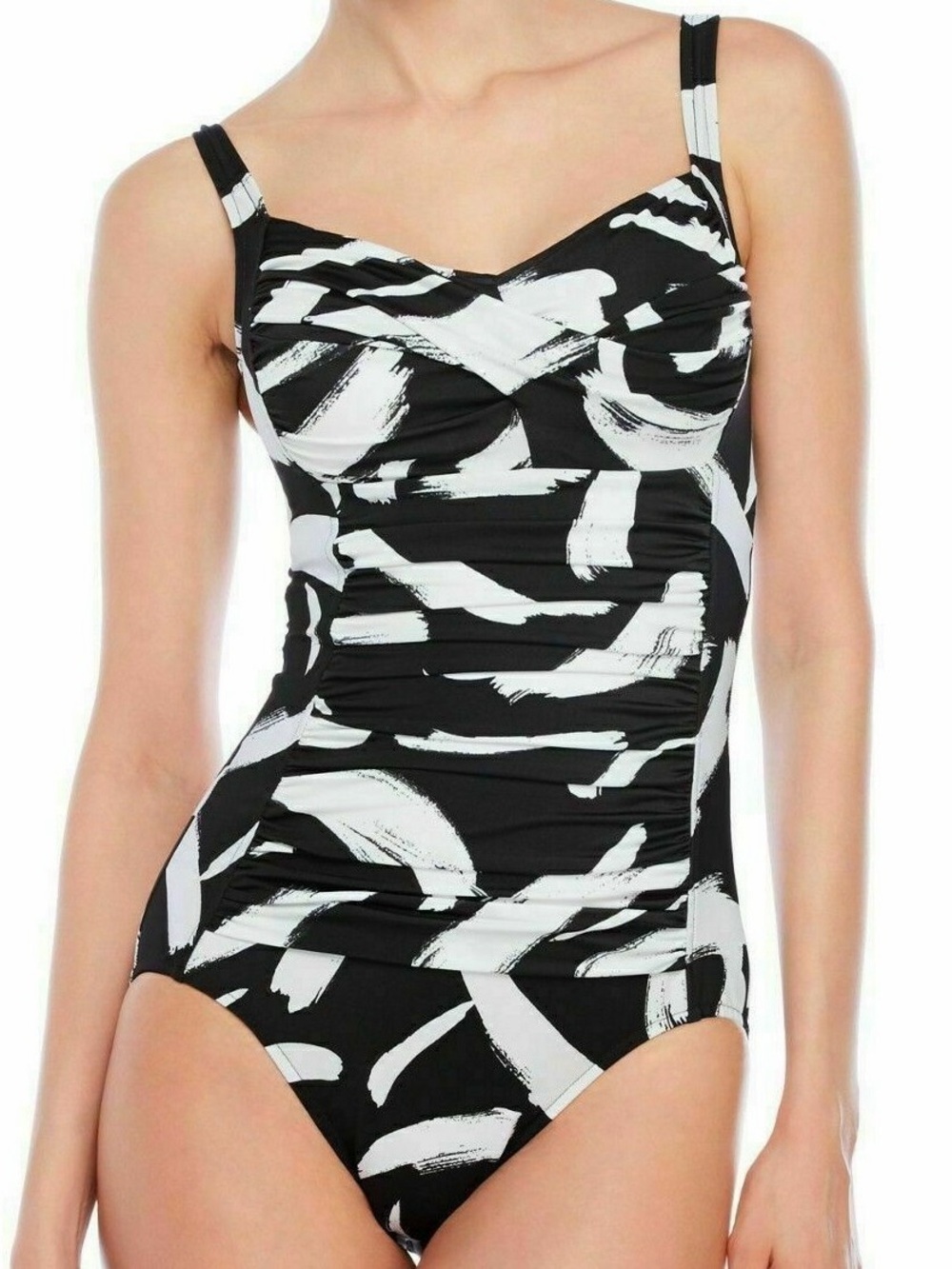 Magicsuit Women's Swimsuit Size 12 Black White Averi Calligraphic Wave One Piece